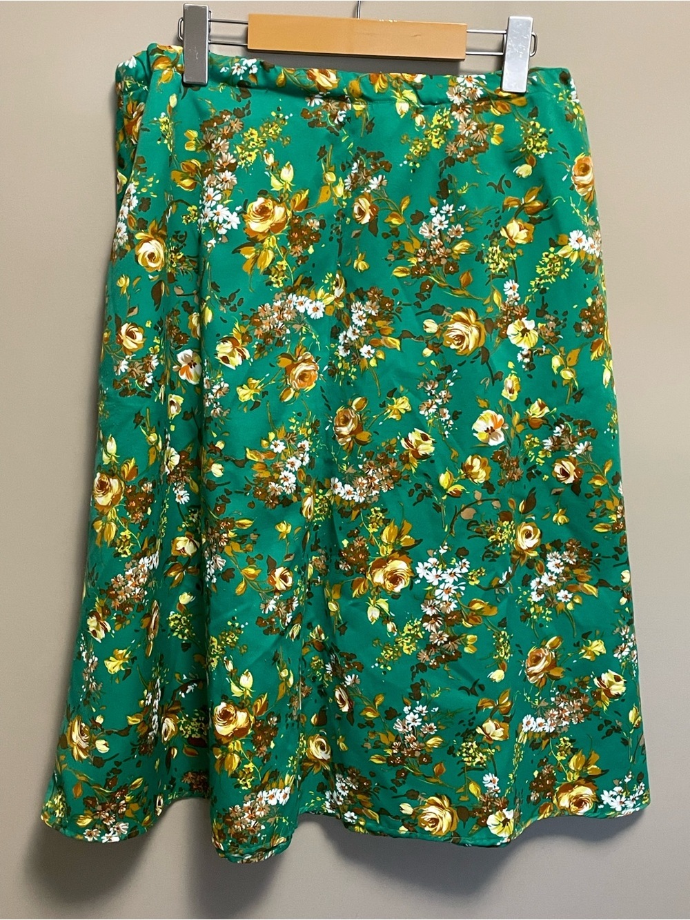 Vintage 50s Green Floral Handmade Skirt Women’s Large